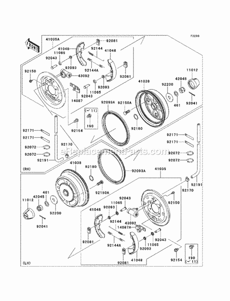 Front Hubs/Brakes Diagram and Parts List for KAF620-MCF 2012 Kawasaki 