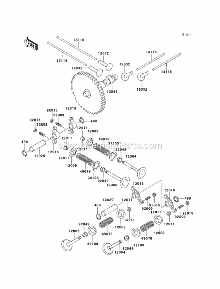 Valves/Camshafts Diagram and Parts List for KAF620-MCF 2012 Kawasaki 