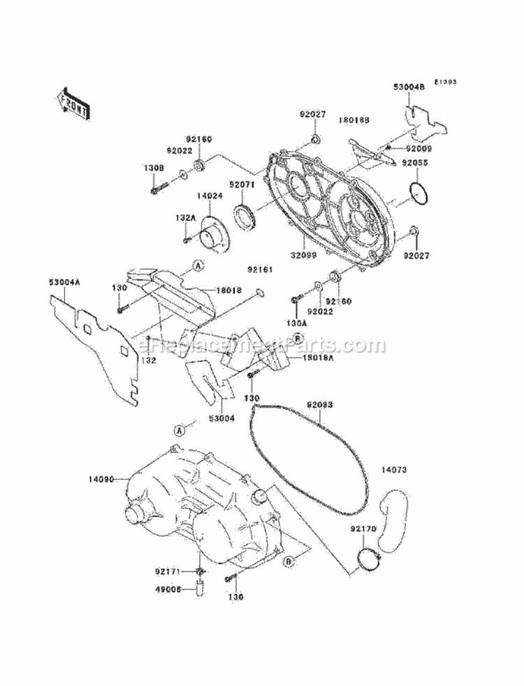 Converter Cover Diagram and Parts List for KAF620-N9F 2009 Kawasaki 