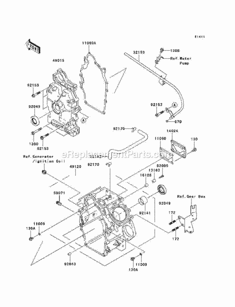 Crankcase Diagram and Parts List for KAF620-N9F 2009 Kawasaki 