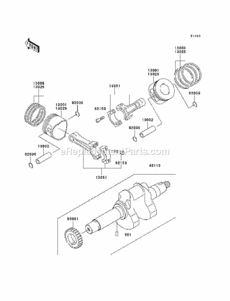 Crankshaft/Pistons Diagram and Parts List for KAF620-N9F 2009 Kawasaki 