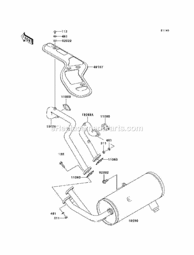 Mufflers Diagram and Parts List for KAF620-N9F 2009 Kawasaki 