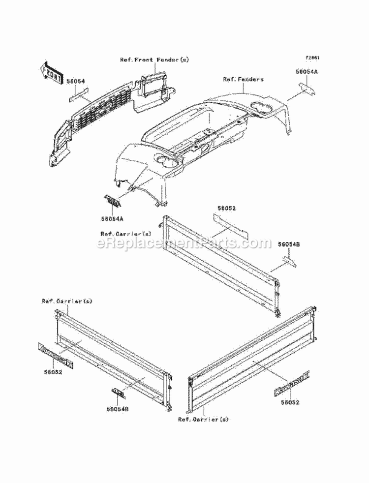 Decals Diagram and Parts List for KAF620-N9F 2009 Kawasaki 