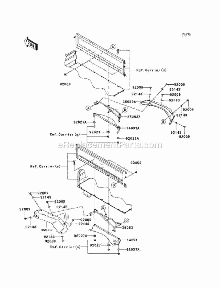 Rear Fenders Diagram and Parts List for KAF620-N9F 2009 Kawasaki 