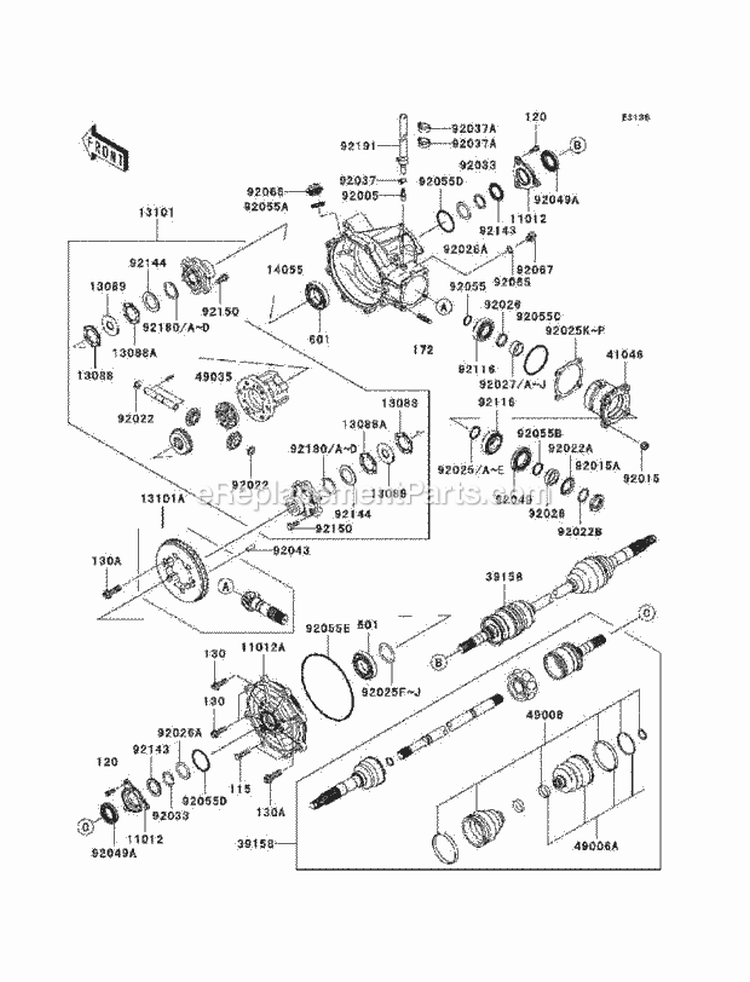 Drive Shaft-Front Diagram and Parts List for KAF620-N9F 2009 Kawasaki 