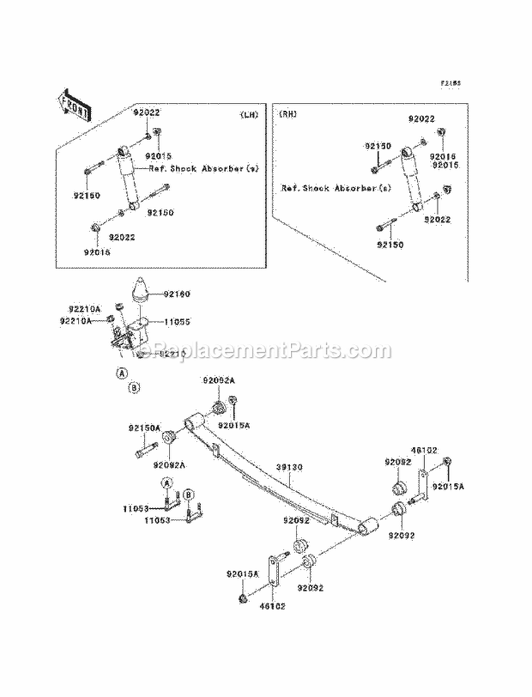 Rear Suspension Diagram and Parts List for KAF620-N9F 2009 Kawasaki 