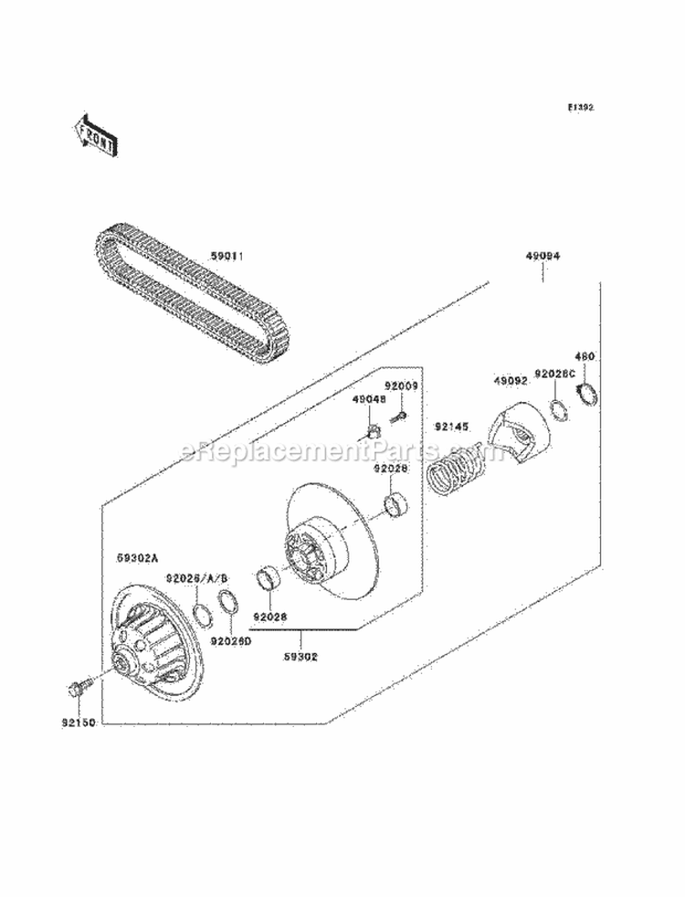 Driven Converter/Drive Belt Diagram and Parts List for KAF620-R9F 2009 Kawasaki 
