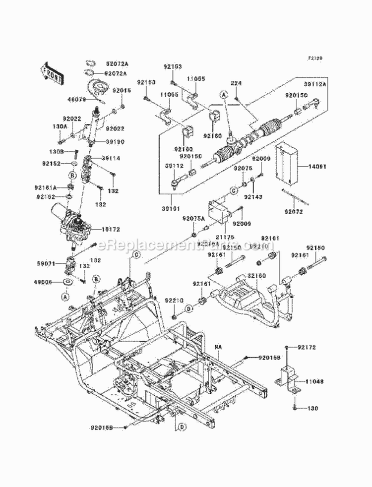 Frame Diagram and Parts List for KAF620-N9F 2009 Kawasaki 