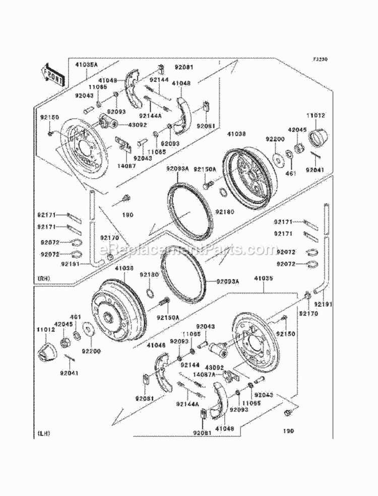 Front Hubs/Brakes Diagram and Parts List for KAF620-MAF 2010 Kawasaki 