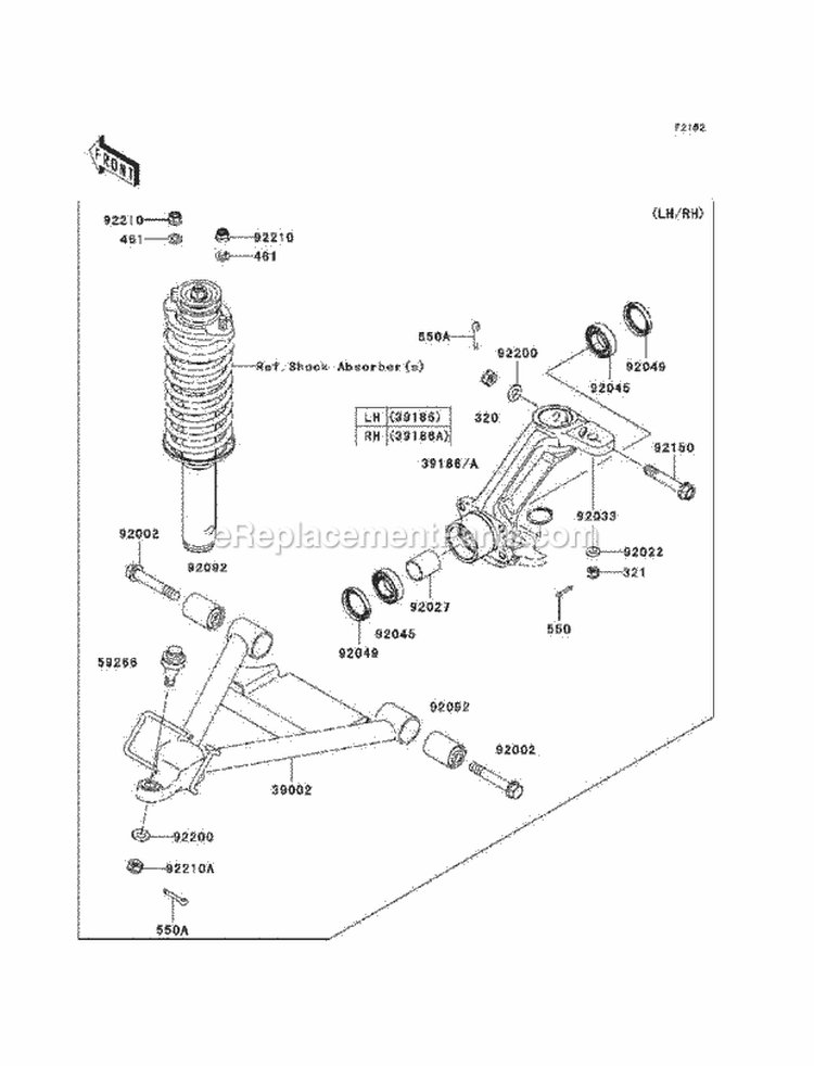 Front Suspension Diagram and Parts List for KAF620-N9F 2009 Kawasaki 