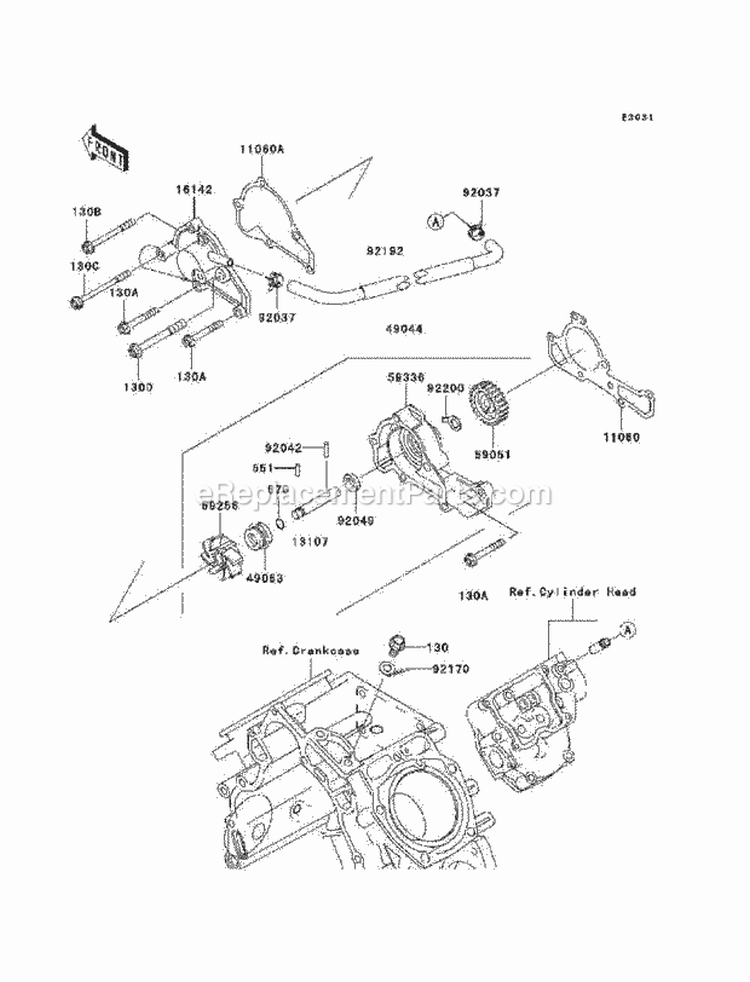 Water Pump Diagram and Parts List for KAF620-N9F 2009 Kawasaki 