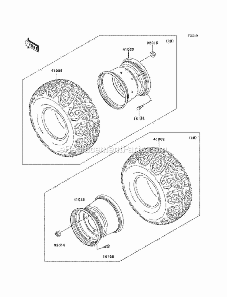 Wheels/Tires Diagram and Parts List for KAF620-N9F 2009 Kawasaki 