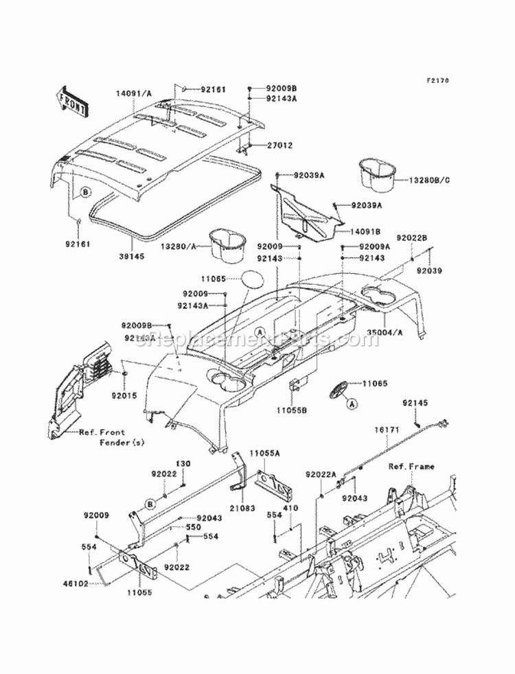 Fender Diagram and Parts List for KAF620-PBF 2011 Kawasaki 