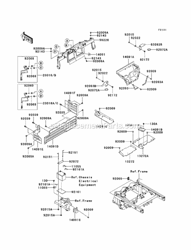 Frame Fitting Diagram and Parts List for KAF620-PBF 2011 Kawasaki 