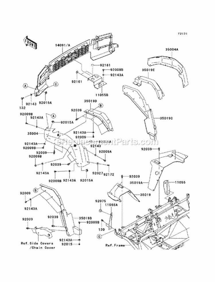 Front Fender Diagram and Parts List for KAF620-PBF 2011 Kawasaki 