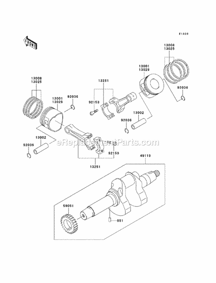 Crankshaft/Pistons Diagram and Parts List for KAF620-PBF 2011 Kawasaki 