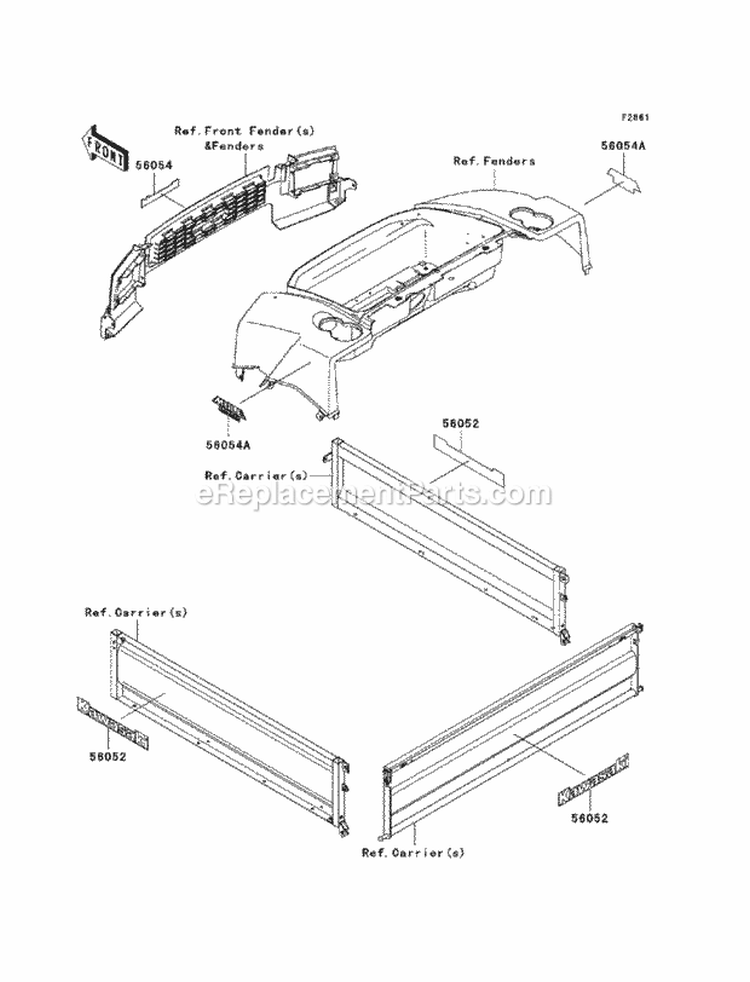 Decals Diagram and Parts List for KAF620-PBF 2011 Kawasaki 