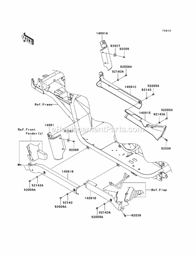 Side Covers/Chain Cover Diagram and Parts List for KAF620-PBF 2011 Kawasaki 