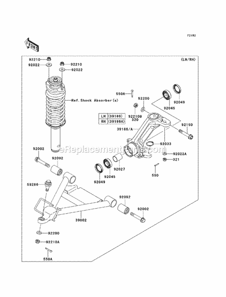Front Suspension Diagram and Parts List for KAF620-PBF 2011 Kawasaki 