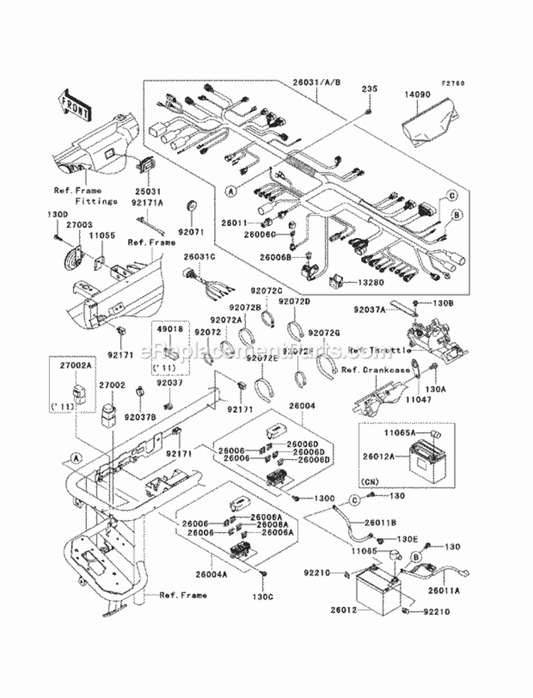 Chassis Electrical Equipment Diagram and Parts List for KAF620-RBFA 2011 Kawasaki 