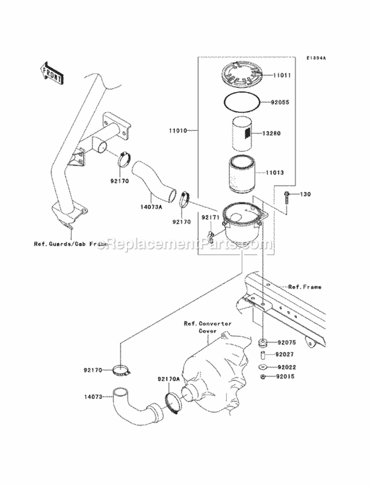 Air Cleaner-Belt Converter Diagram and Parts List for KAF620-RBFA 2011 Kawasaki 