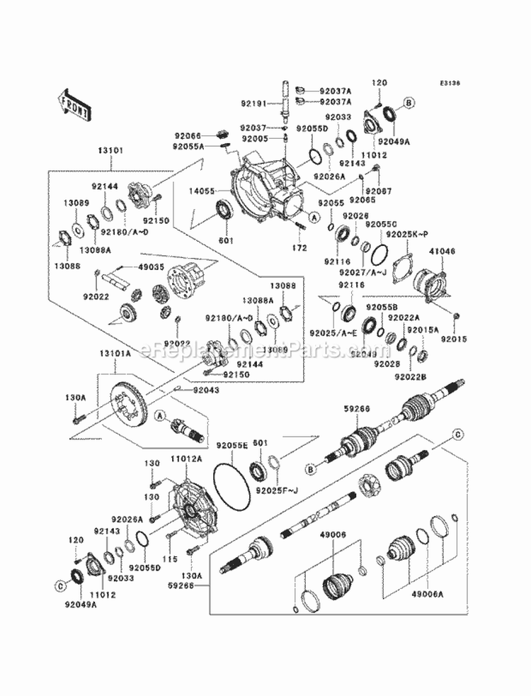 Drive Shaft-Front Diagram and Parts List for KAF620-RBFA 2011 Kawasaki 