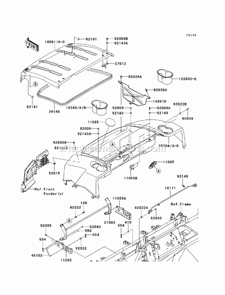 Fenders Diagram and Parts List for KAF620-RBFA 2011 Kawasaki 