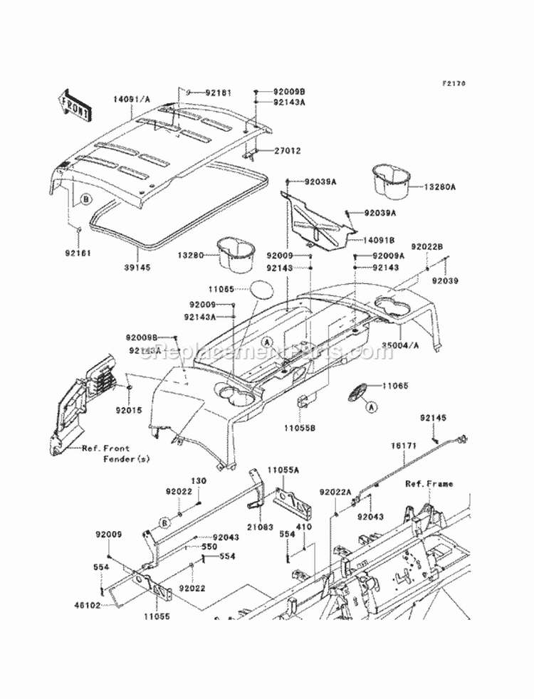 Fenders Diagram and Parts List for KAF620-SBF 2011 Kawasaki 