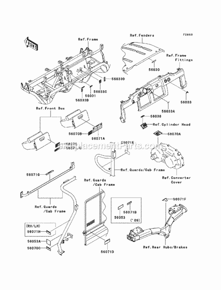 Labels Diagram and Parts List for KAF620-SBF 2011 Kawasaki 