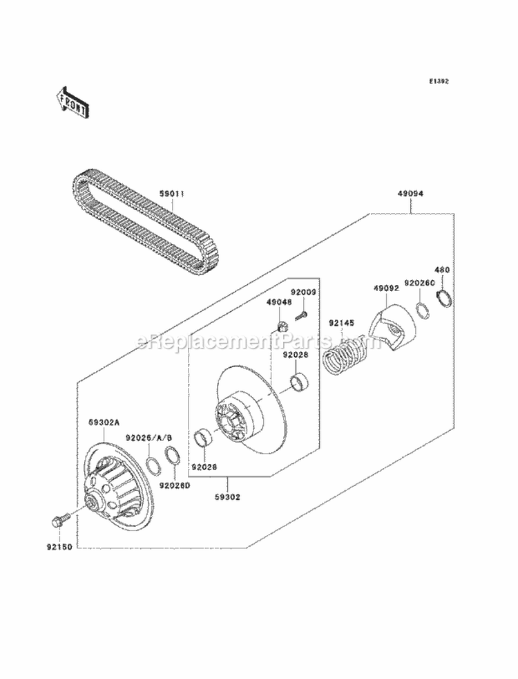 Driven Converter / Drive Belt Diagram and Parts List for KAF620-MCF 2012 Kawasaki 