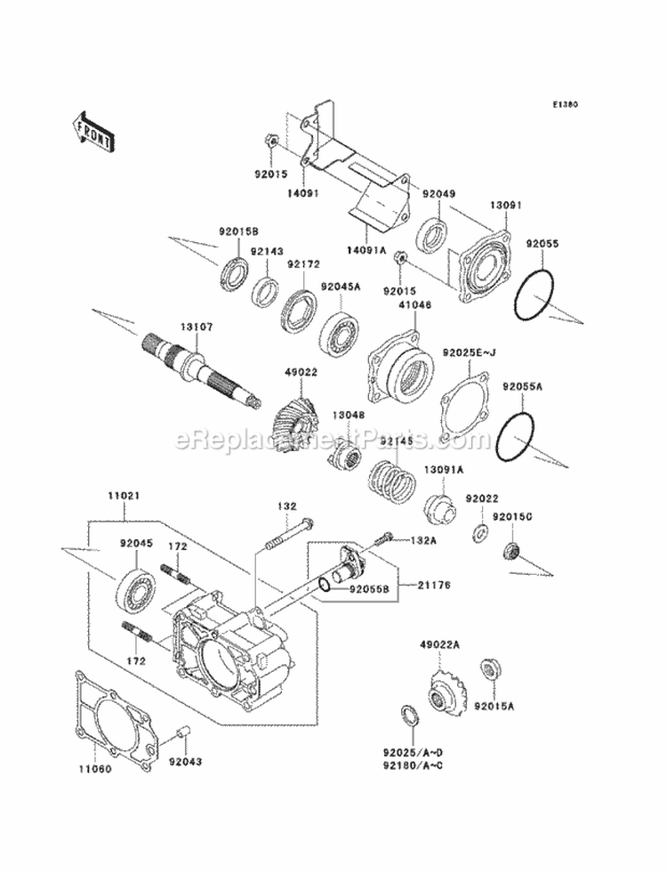 Bevel Gear Case Diagram and Parts List for KAF620-SCF 2012 Kawasaki 