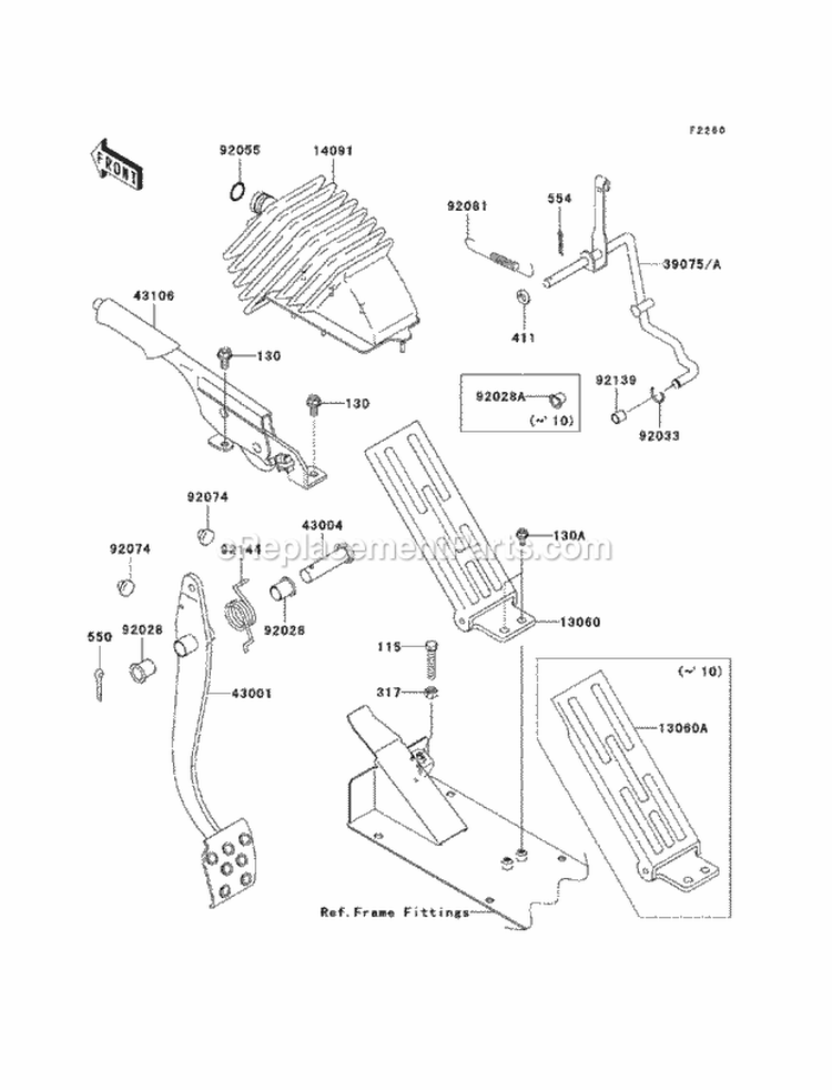 Brake Pedal / Throttle Lever Diagram and Parts List for KAF620-MCF 2012 Kawasaki 