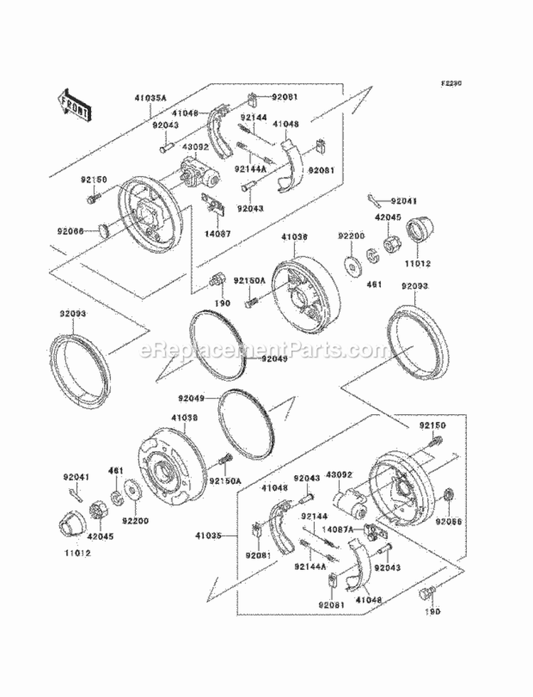 Front Hubs/Brakes Diagram and Parts List for KAF950-A2  Kawasaki 