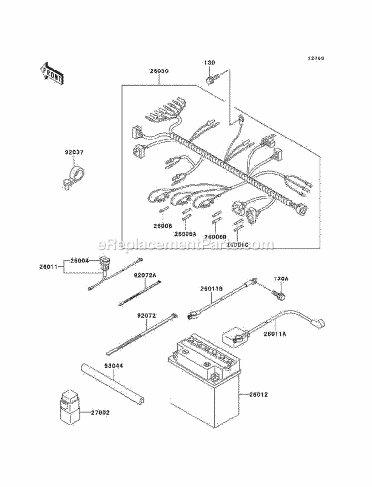 Chassis Electrical Equipment Diagram and Parts List for KAF950-A3  Kawasaki 