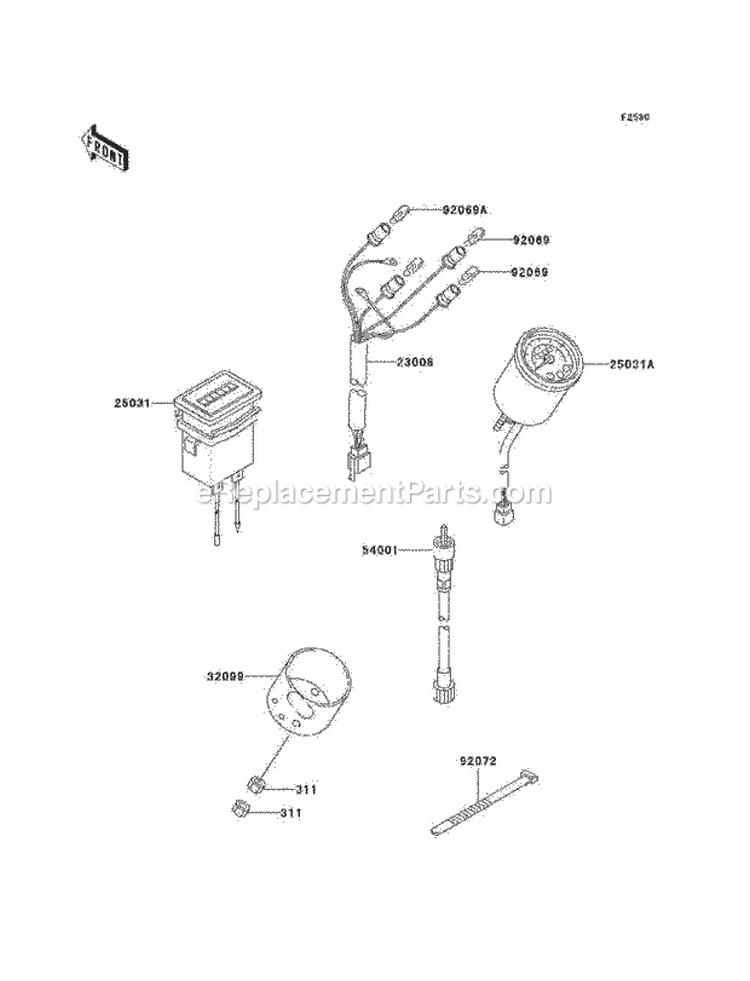 Meters Diagram and Parts List for KAF950-A3  Kawasaki 