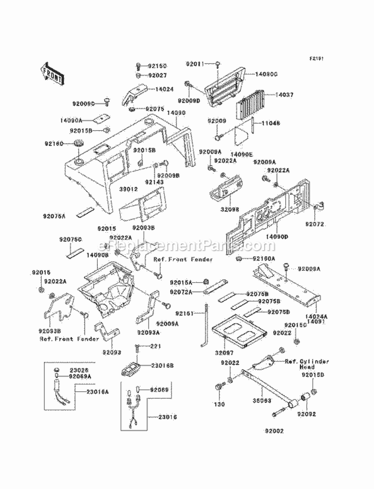 Frame Fittings Cover Diagram and Parts List for KAF950-A3  Kawasaki 