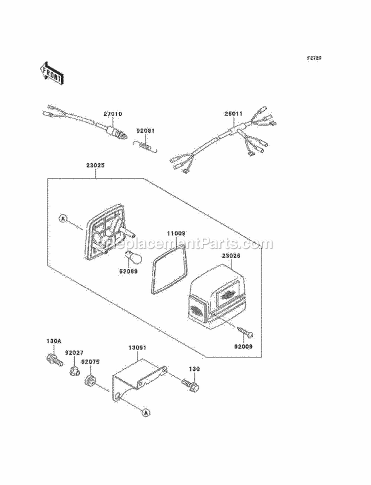 Taillights Diagram and Parts List for KAF950-A3  Kawasaki 