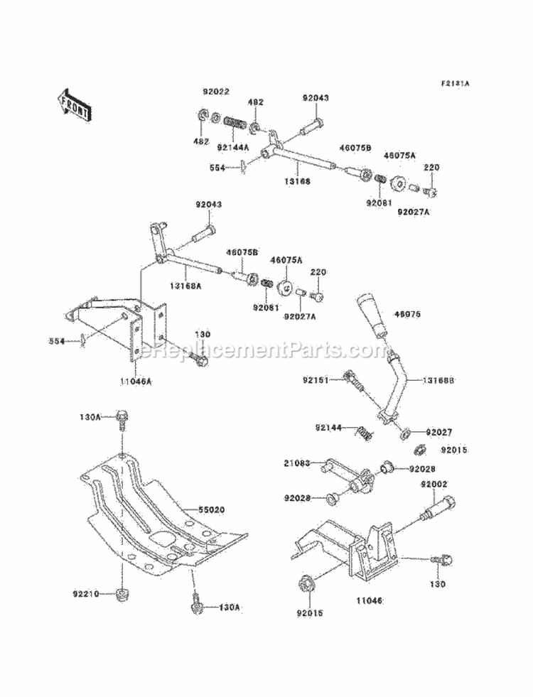 Frame Fittings Lever Diagram and Parts List for KAF950-A3  Kawasaki 