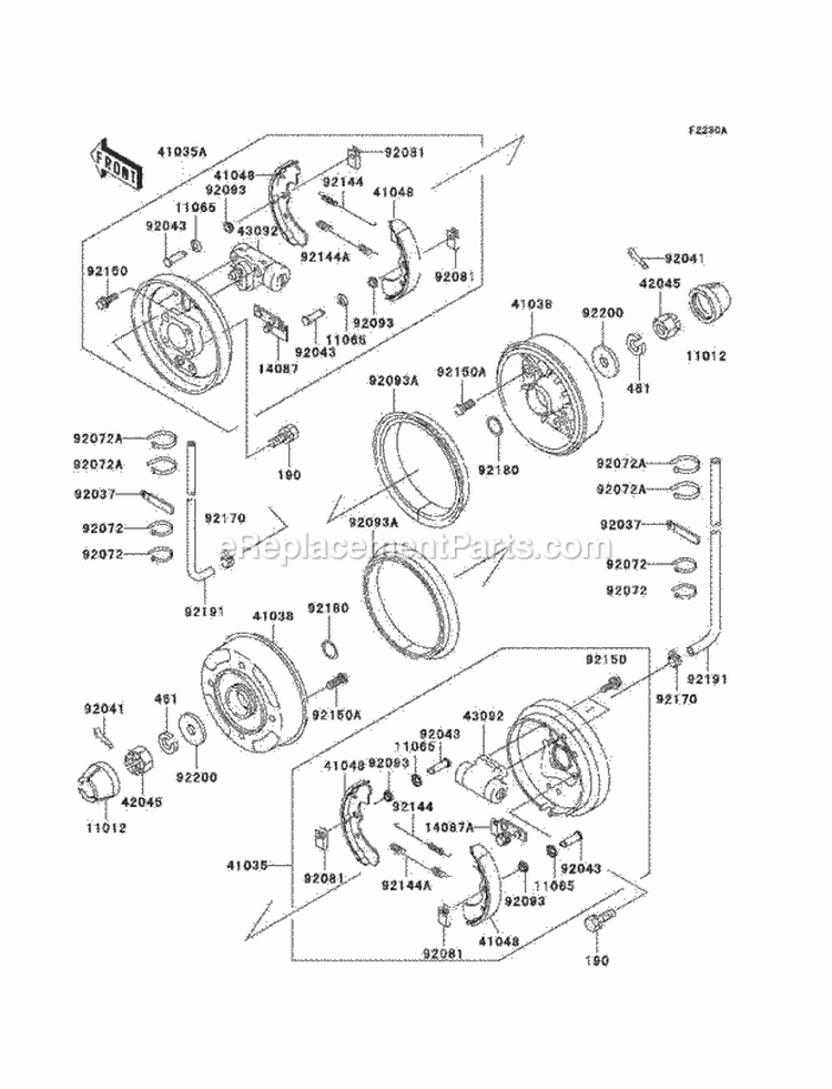 Front Hubs/Brakes Diagram and Parts List for KAF620-E4  Kawasaki 