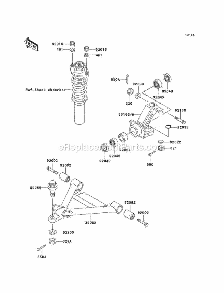 Front Suspension Diagram and Parts List for KAF950-A3  Kawasaki 