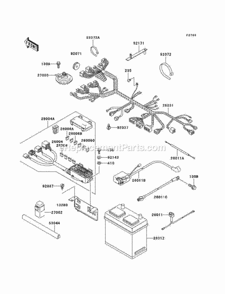 Chassis Electrical Equipment Diagram and Parts List for KAF950-B1  Kawasaki 