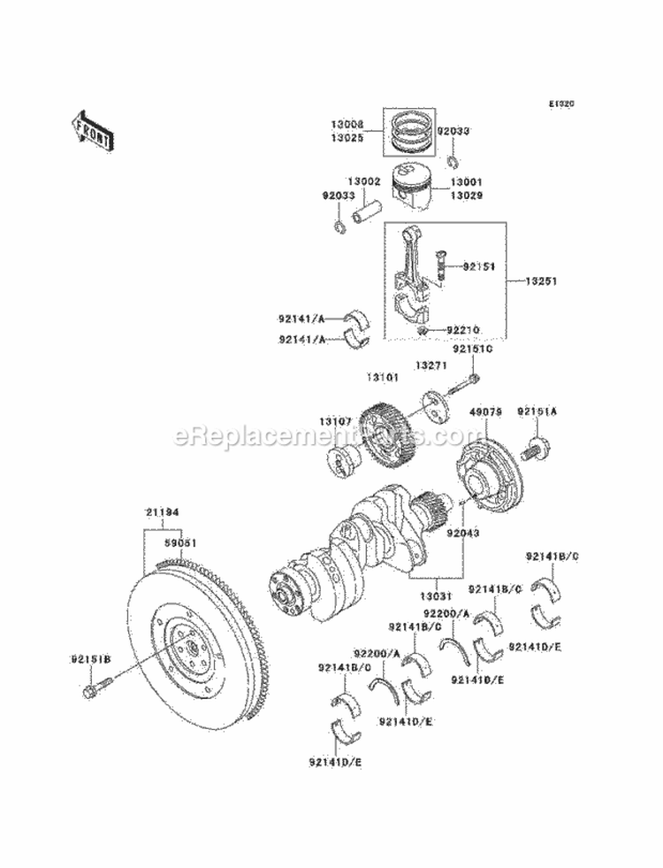 Crankshaft/Piston Diagram and Parts List for KAF950-B1  Kawasaki 
