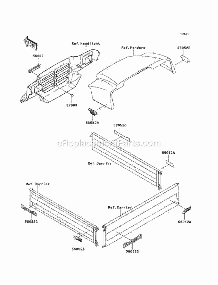 Decals Diagram and Parts List for KAF950-B1  Kawasaki 