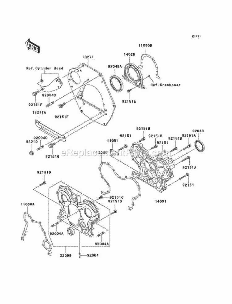 Engine Covers Diagram and Parts List for KAF950-B1  Kawasaki 