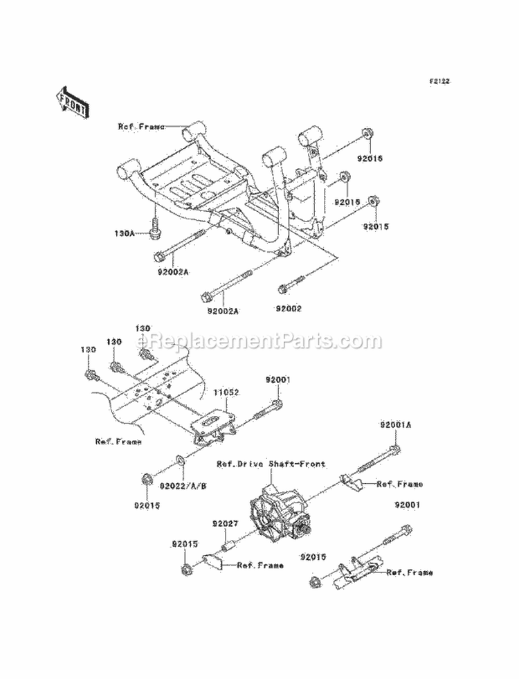 Engine Mount Diagram and Parts List for KAF950-B1  Kawasaki 