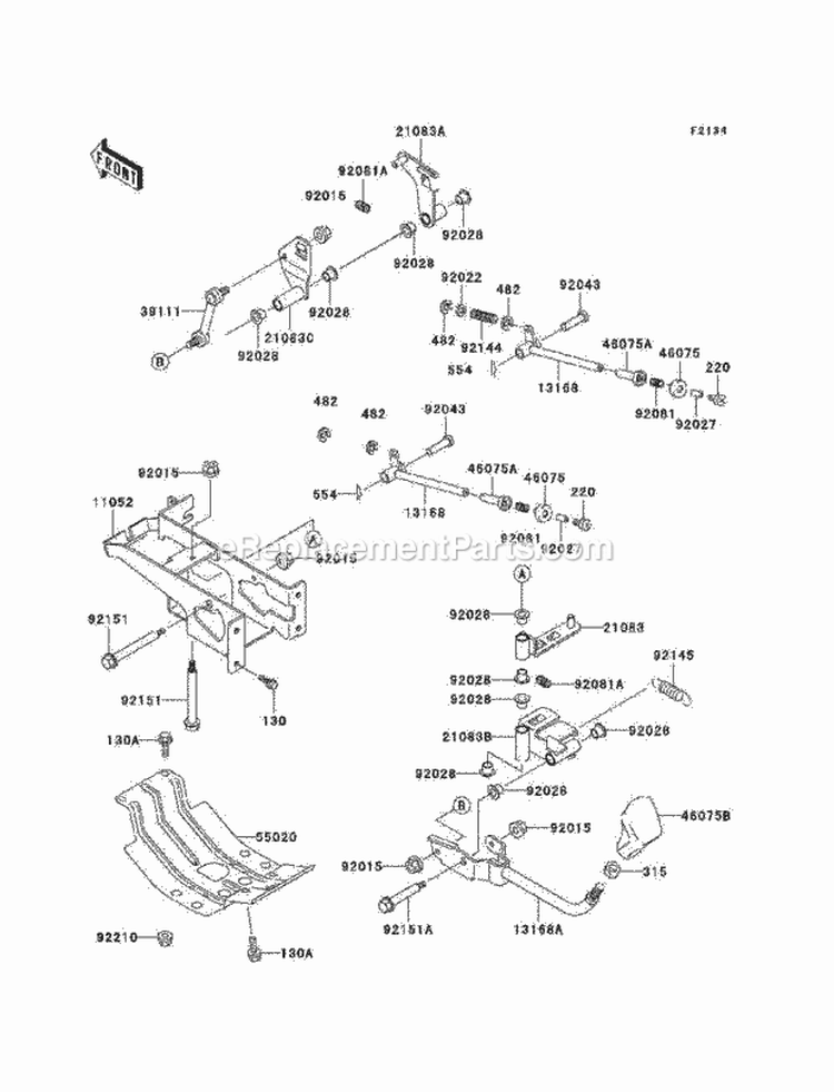 Shift Levers Diagram and Parts List for KAF950-B1  Kawasaki 