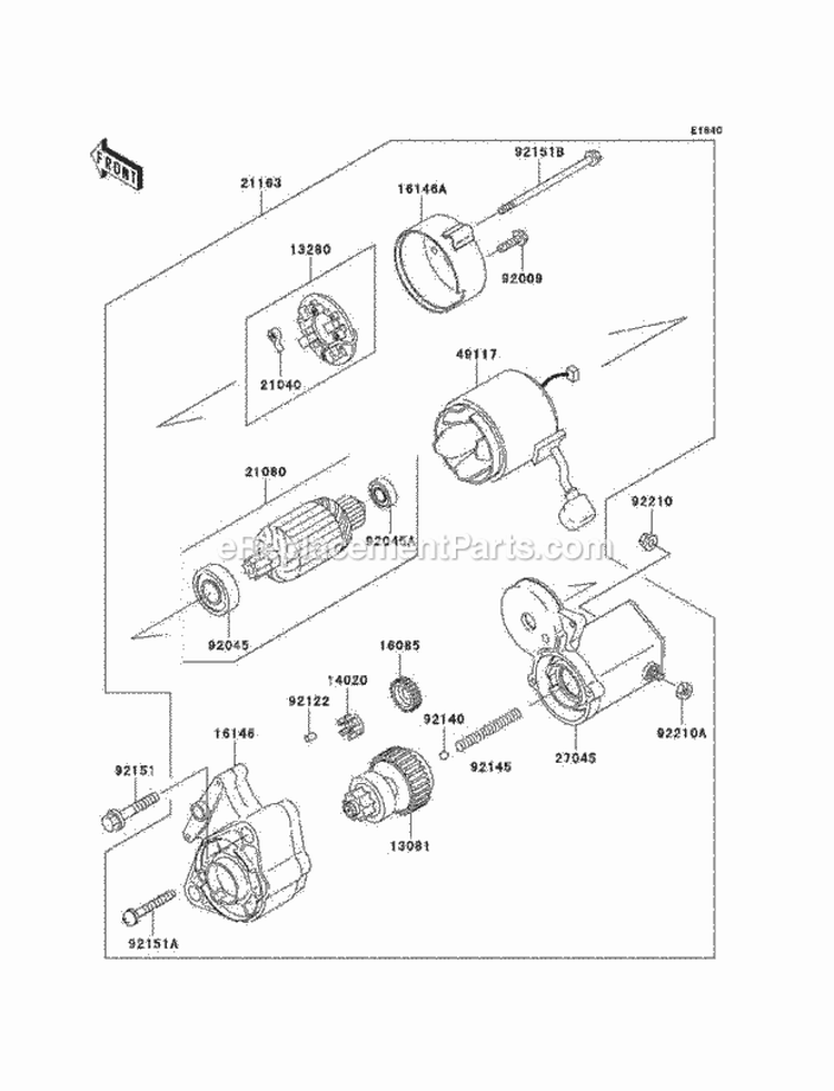 Starter Motor Diagram and Parts List for KAF950-B1  Kawasaki 
