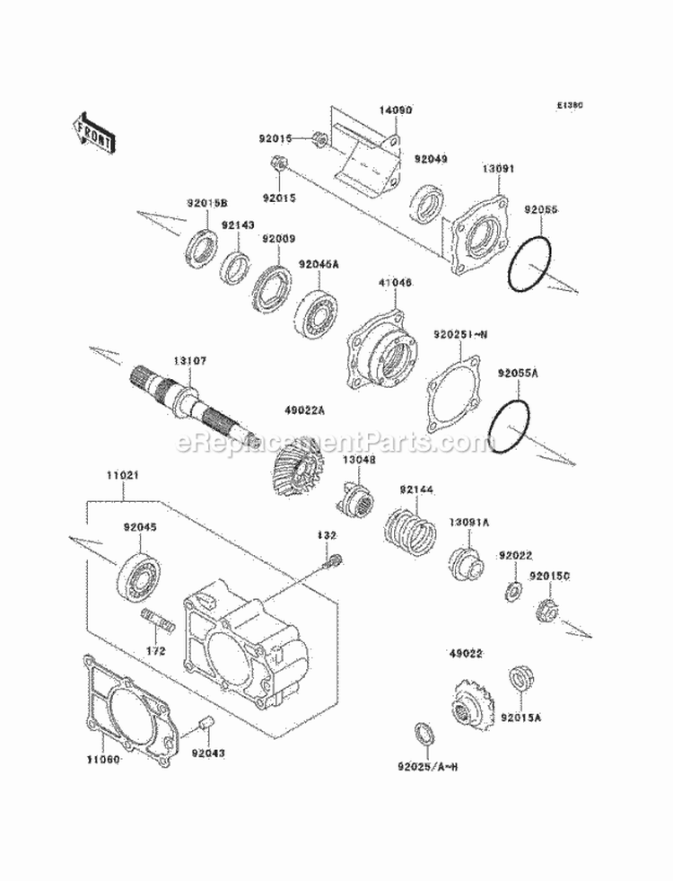 Bevel Gear Case Diagram and Parts List for KAF620-E1  Kawasaki 