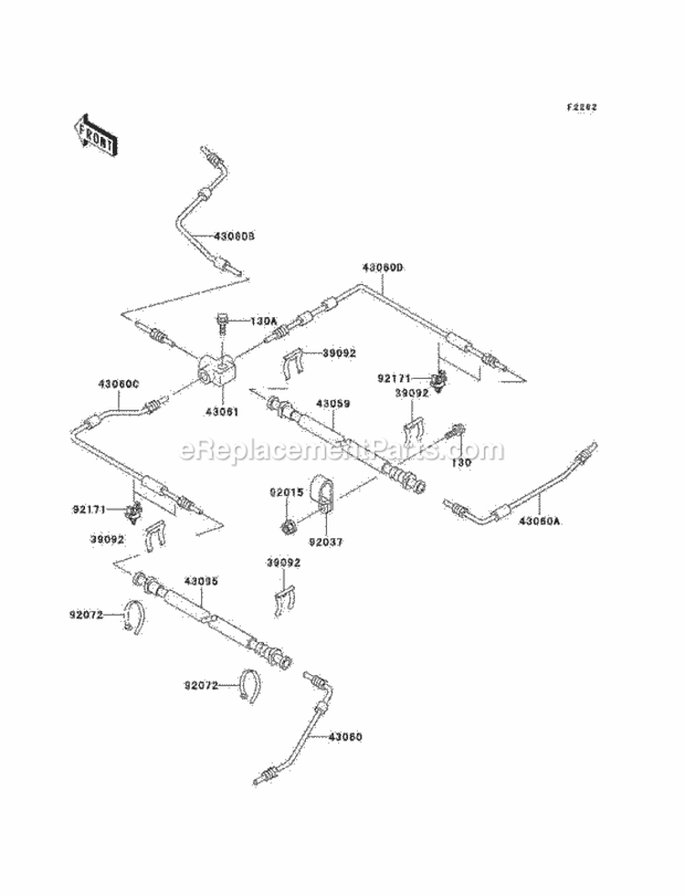 Brake Piping Diagram and Parts List for KAF950-B1  Kawasaki 