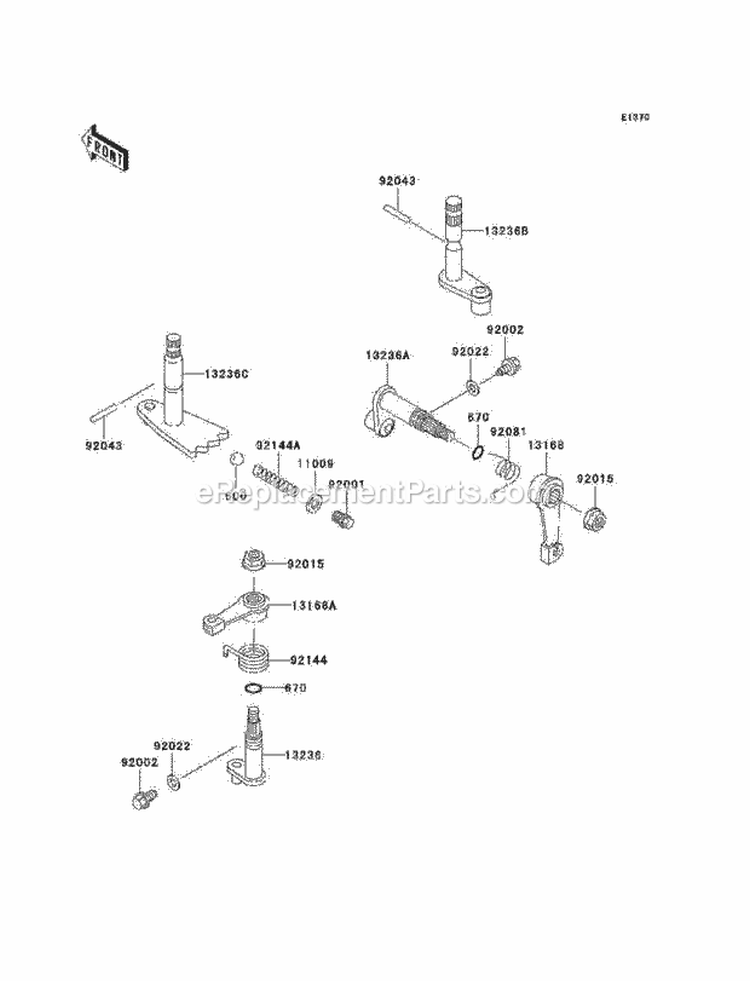 Gear Change Mechanism Diagram and Parts List for KAF620-E4  Kawasaki 